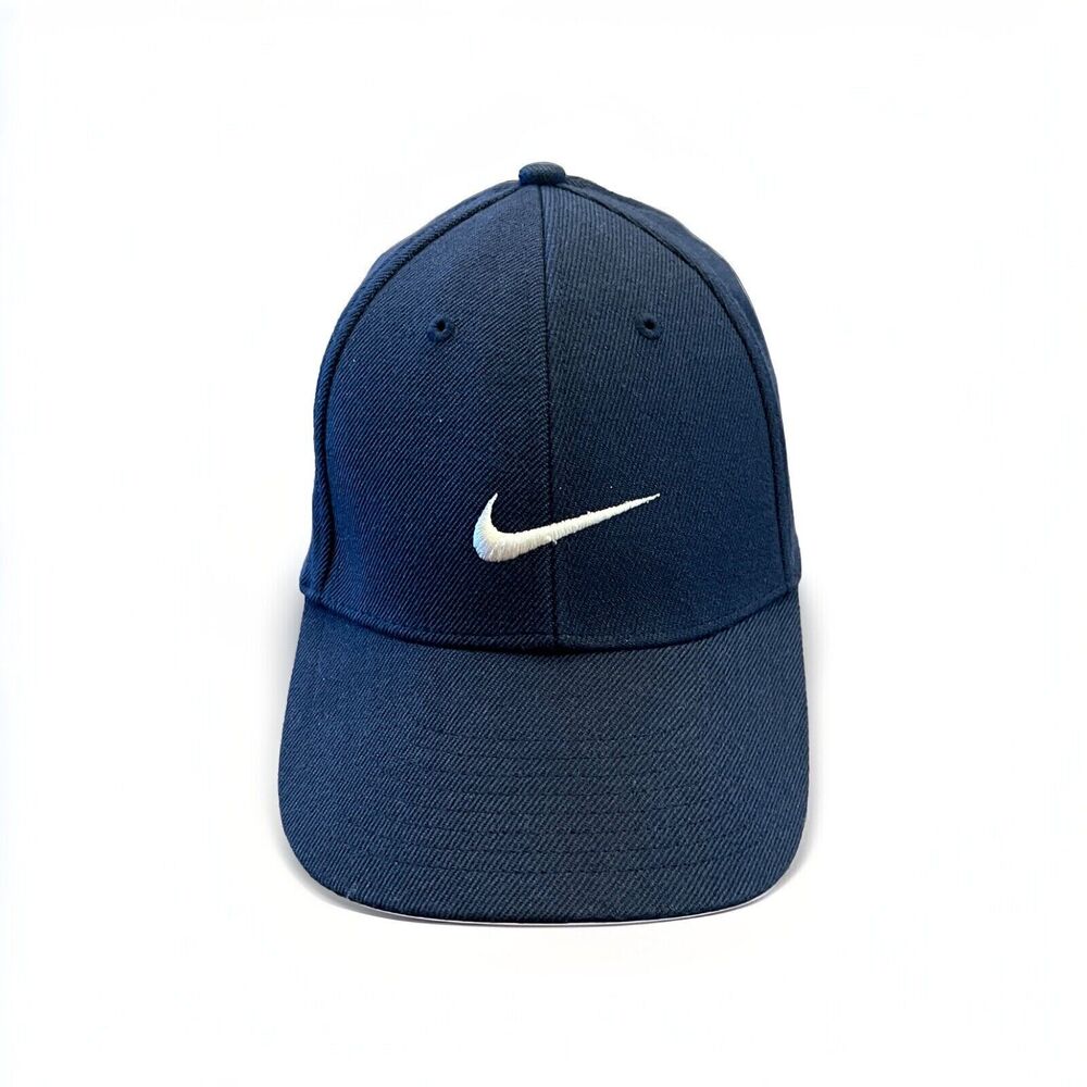 Vintage Nike Navy Swoosh Logo Adjustable Strapback Hat Cap Grey Tags 209429-451